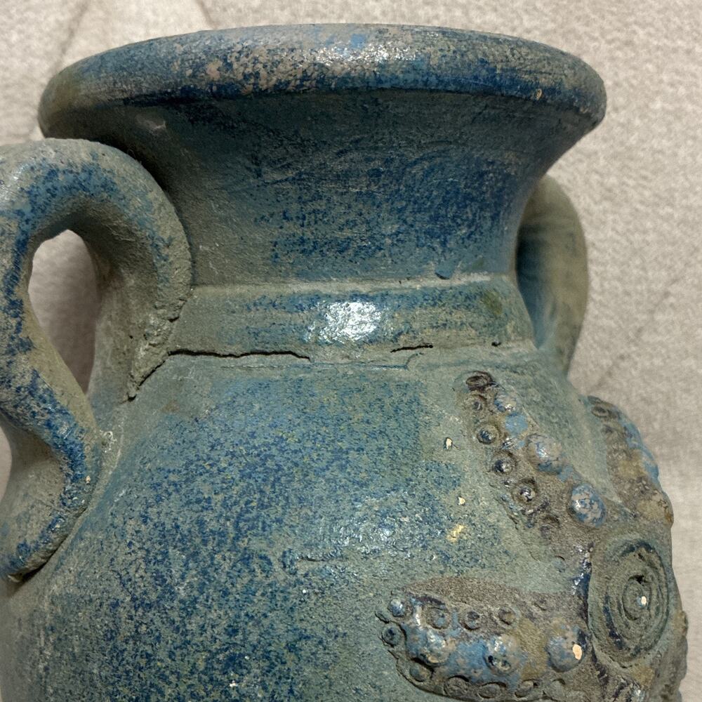 Coastal Ceramic Starfish Vase Blue Nautical Rustic Pottery 2 Handle Jar Mexico - Picture 8 of 9